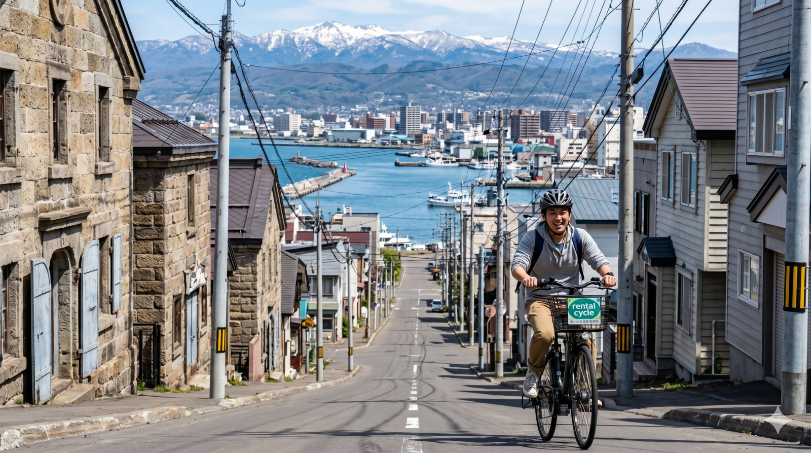 Electric-assist bicycle route for Otaru hills