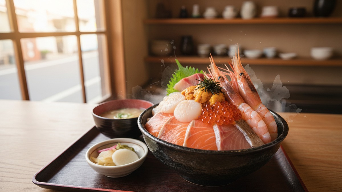 Seafood bowl served in an Otaru market restaurant